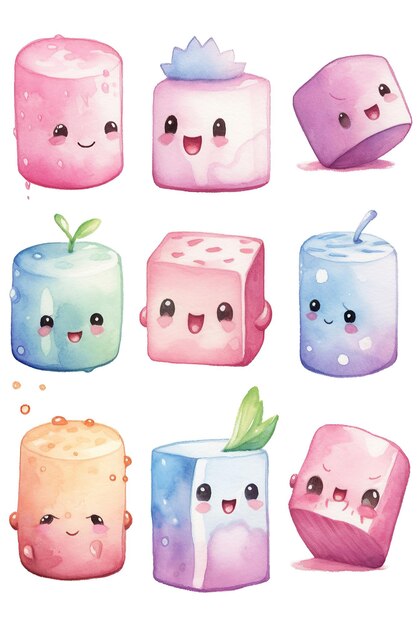 Photo jelly slime monster watercolor clipart cute isolated on white background with generative ai