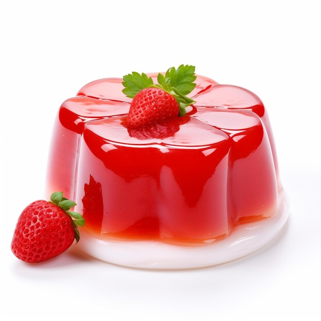 Jelly With Strawberry On Top And A Strawberry On The Side