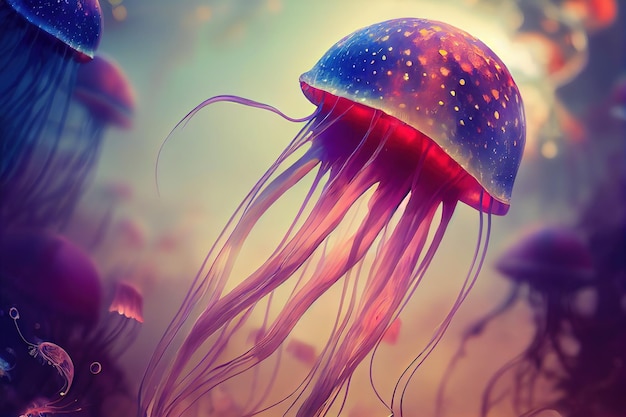 Jellyfish animal Portrait of jellyfish Digital art style illustration painting