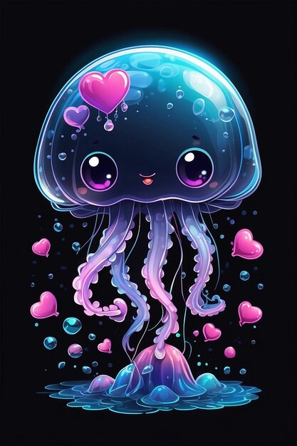 Photo jellyfish floating among hearts