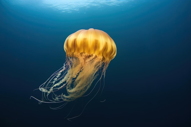 Jellyfish floating in the deep blue ocean underwater photography Generative AI