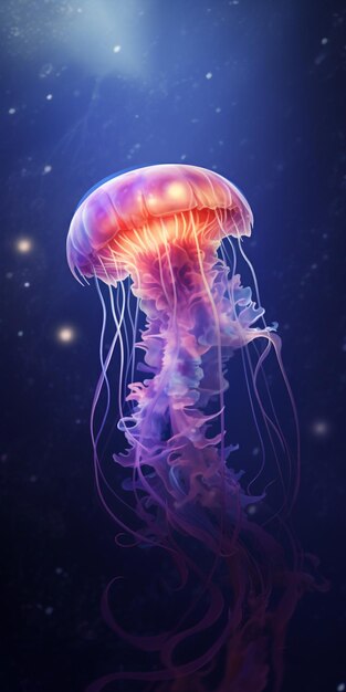 Premium AI Image | jellyfish floating in the water with a bright light ...