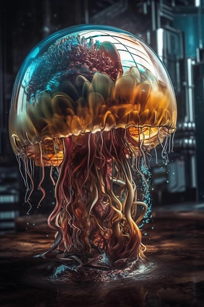 A jellyfish in a glass jar