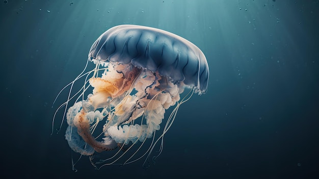 A jellyfish is floating in the water.