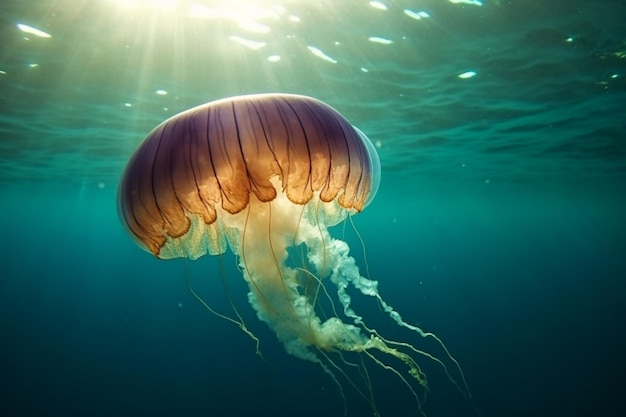 A jellyfish is floating in the water.