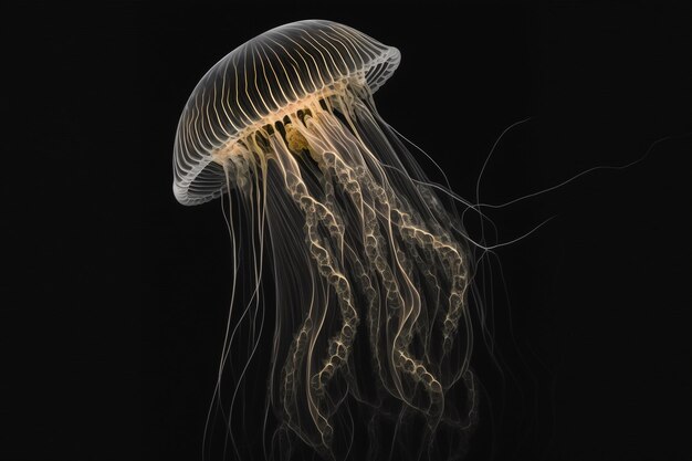 A jellyfish is shown in a black background.