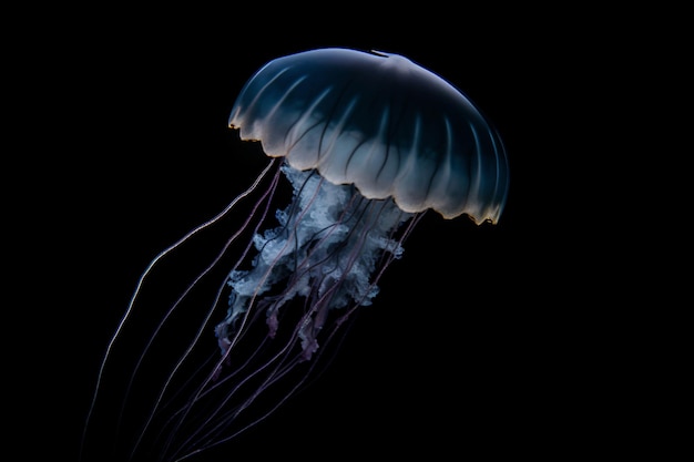 A jellyfish is shown in a black background.