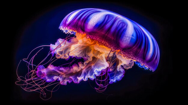 A jellyfish is shown in a dark room.