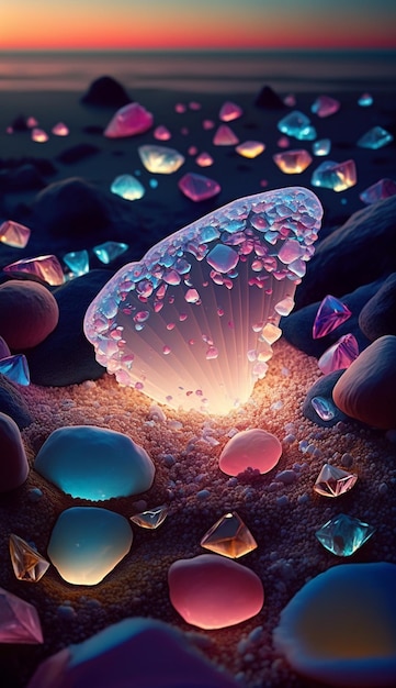 Медуза окружена бриллиантами на пляже.