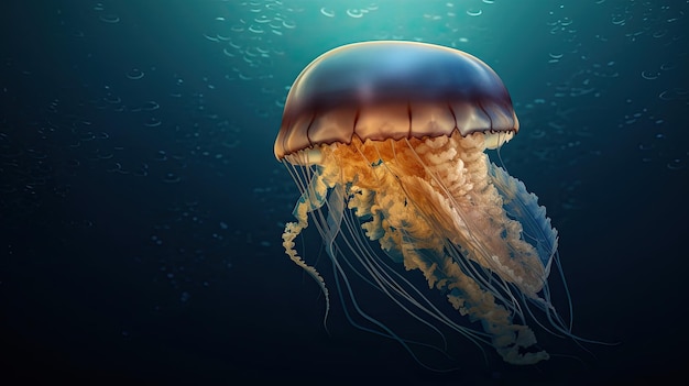 A jellyfish is in the water with the word jellyfish on it.