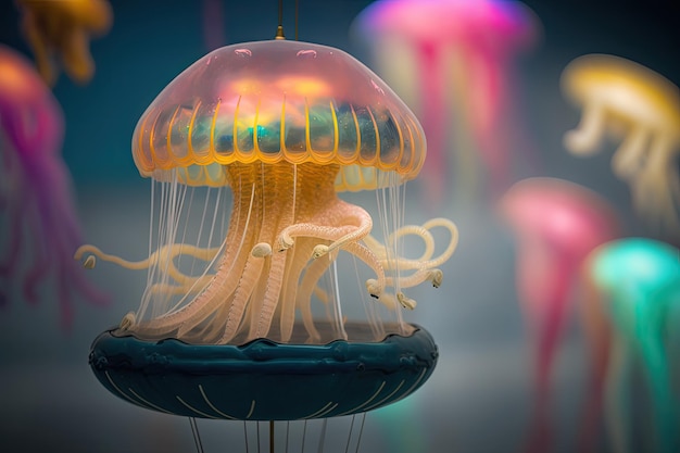 A jellyfish lamp that is shaped like a jellyfish