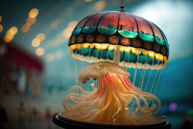 A jellyfish lamp with a jellyfish shaped like a jellyfish