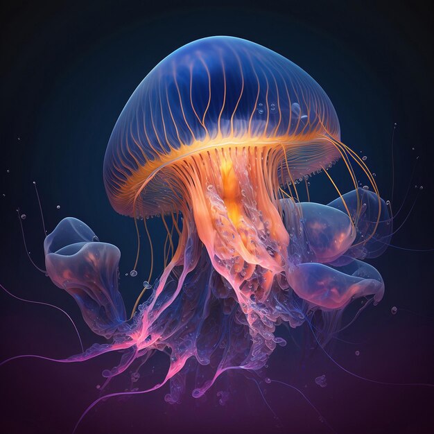 A jellyfish in motion created through computer graphics Generative Ai