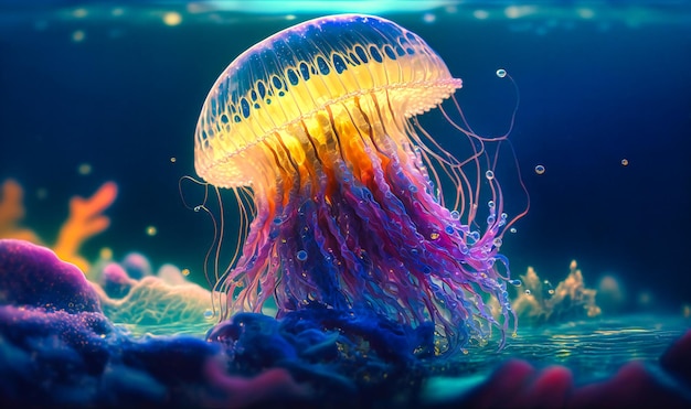 Медуза ритмично пульсирует на мелководье