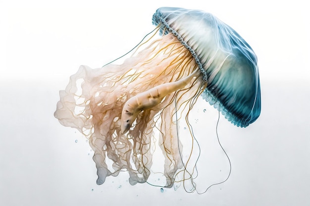 jellyfish stuck in plastic bag, save ocean concept, jellyfish stuck in sea rubbish