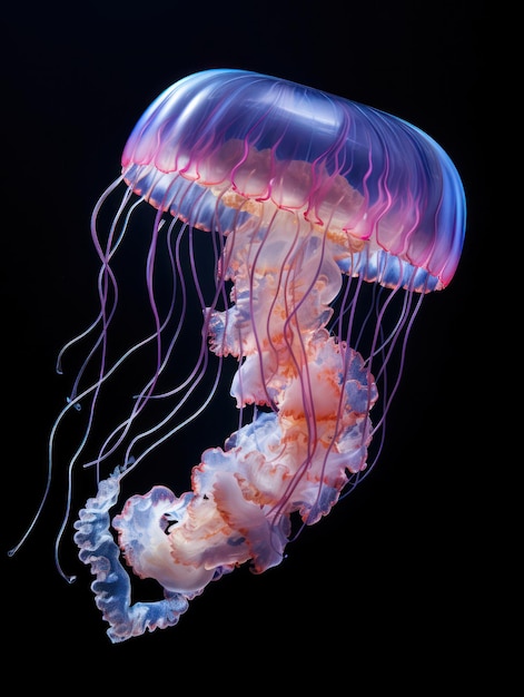 Jellyfish Studio Shot Isolated on Clear Black Background Generative AI