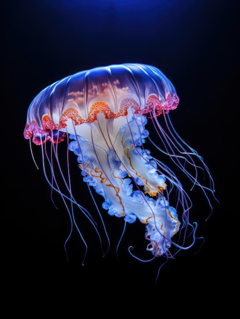 Jellyfish Studio Shot Isolated on Clear Black Background Generative AI