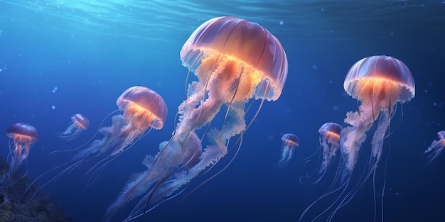 Jellyfish swimming in the ocean with AI generated