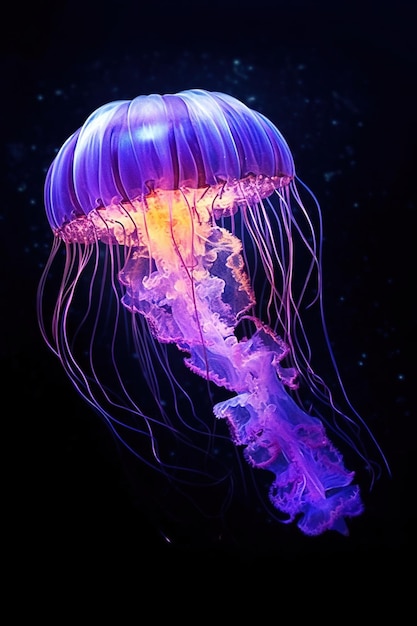 Jellyfish swims in the water Created with Generative Ai technology