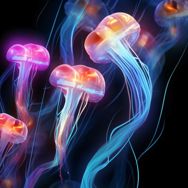 Jellyfish in the water on a black background 3d rendering