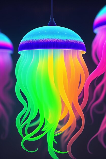 A jellyfish in the water A group of jellyfish with glowing colors
