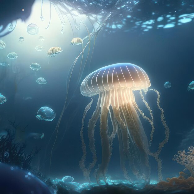 Jellyfish in the water Image created by AI