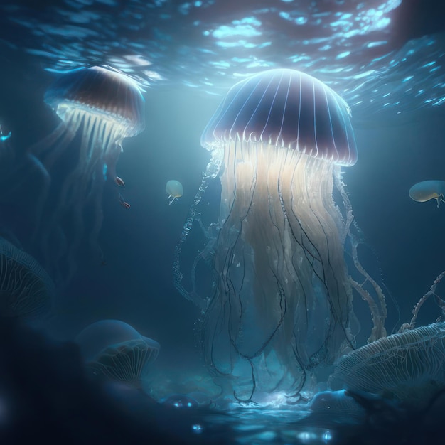 Медузы в воде Изображение, созданное ИИ