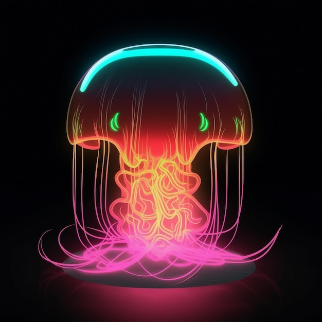 a jellyfish with a green head and a pink head with green eyes and a green neon light.
