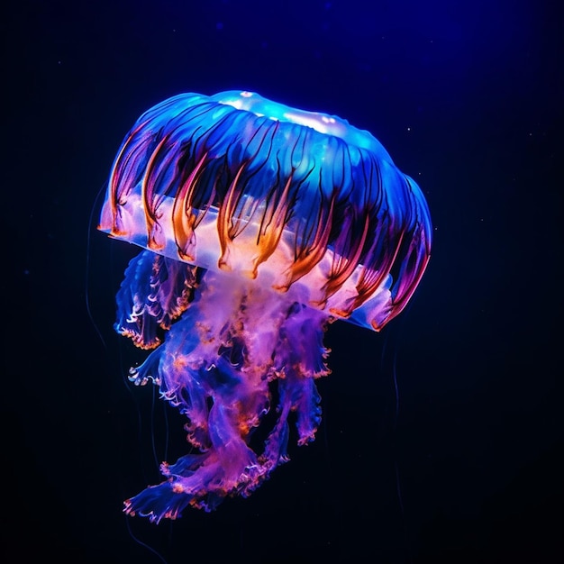 Photo a jellyfish with a neon jellyfish in the background