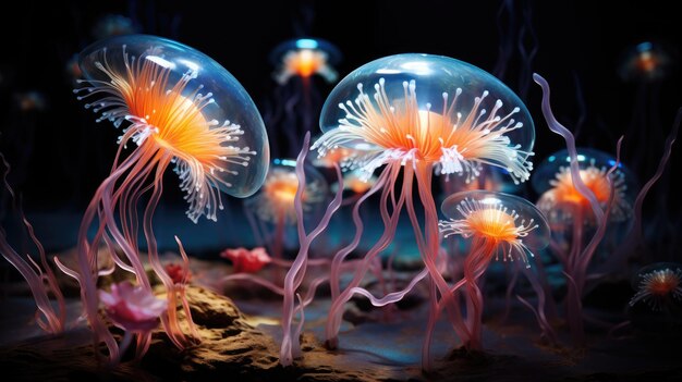 Premium AI Image | jellyfish with orange and pink tentacles