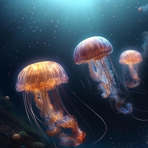 Foto jellyfishes in de zee generatieve ai