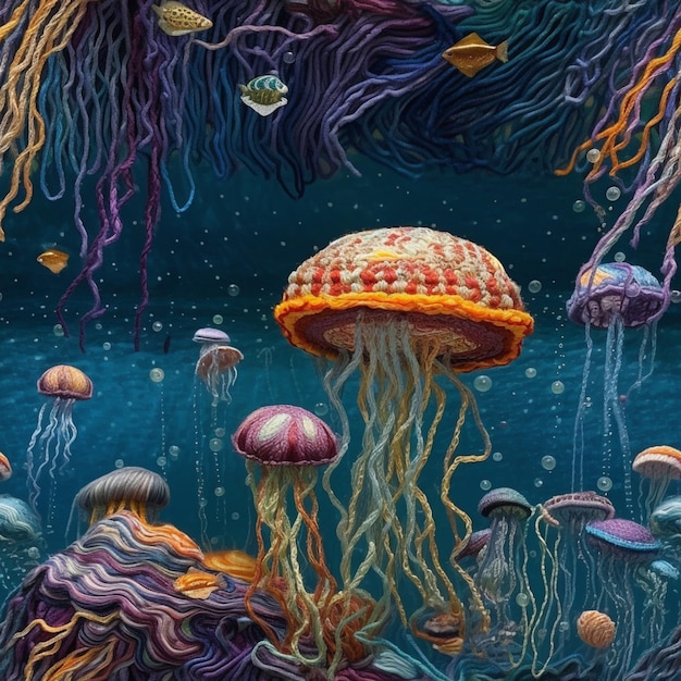 медузы и медузы плавают в океане, генеративный искусственный интеллект