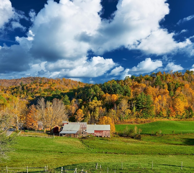 Jenne Farm with barn at sunny autumn day