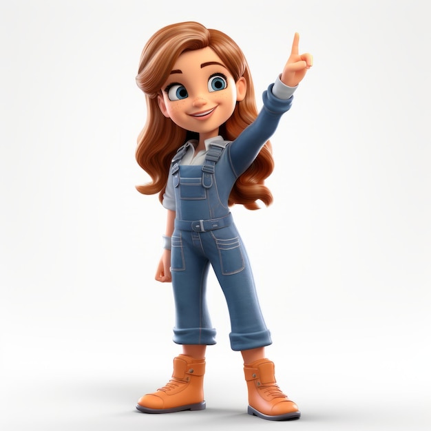 Jennifer een realistisch en gestileerd 3D cartoon personage in overalls