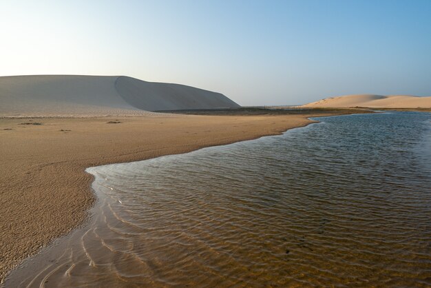 Jericoacoara 해변 Ceara 브라질 모래 언덕 아침에 태양에 의해 조명