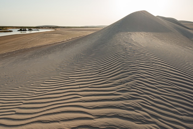 Foto jericoacoara strand ceara brazilië duinen verlicht door de zon in de ochtend