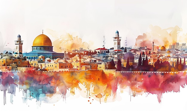 Jerusalem watercolor minimalist