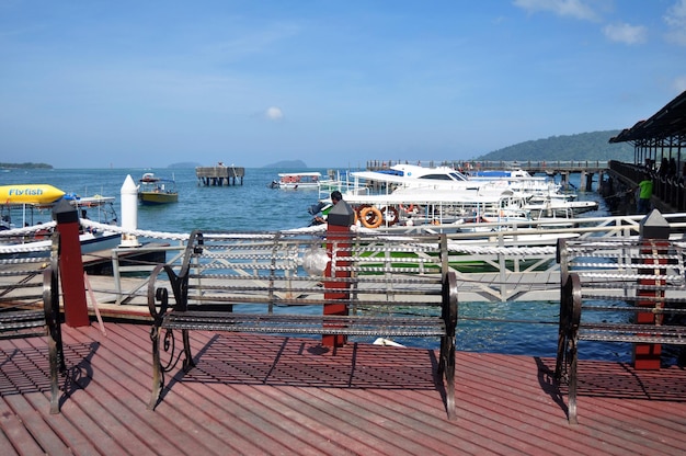 Jesselton point ferry service terminal of labuan and speed boat\
for malaysian people and foreign travelers use service travel visit\
kota kinabalu at borneo city on april 12 2015 in sabah\
malaysia