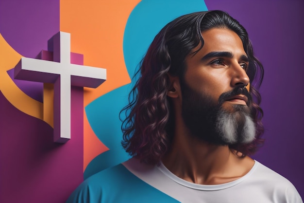 Jesu portrait with surreal colorful style