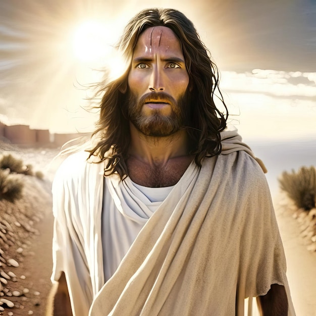 Иисус в библейском пейзаже