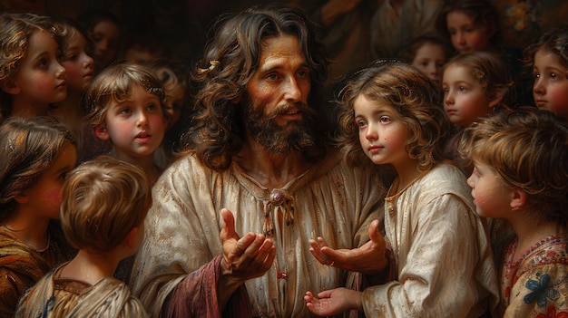 Jesus Blessing The Children His Arms Wallpaper