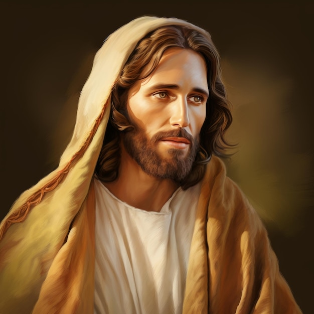 Premium Photo | Jesus in a brown robe with long hair