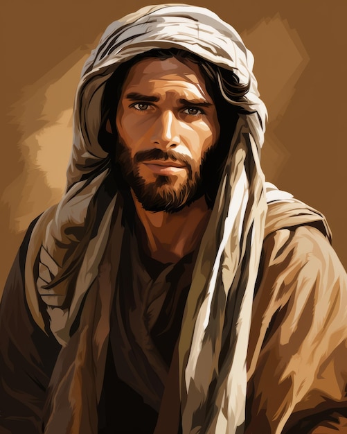 jesus in a brown robe with a white beard