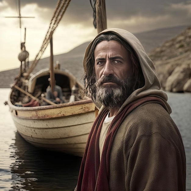 Jesus by the Sea of Galilee AI Generative