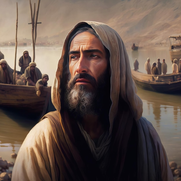 Jesus by the Sea of Galilee AI Generative