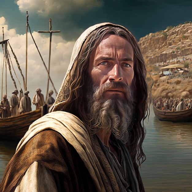 Фото Иисус у галилейского моря генеративный ai