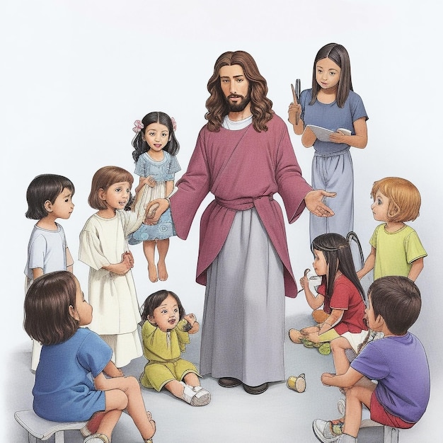 Photo jesus and children on white background