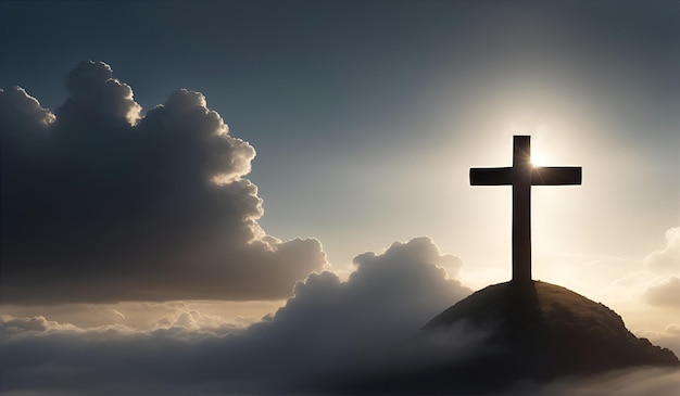 Иисус Христос крест Пасха воскресение концепция христианский крест на горе