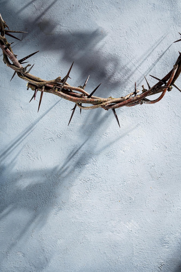 Photo jesus christ crown of thorns shadow silhouette against textured gray surface