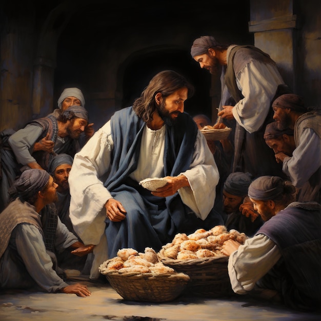 Jesus Christ fed bread to the poor bible religion gospels ancient scriptures history Jesus hands giving bread to poor biblical story to feed hungry charity